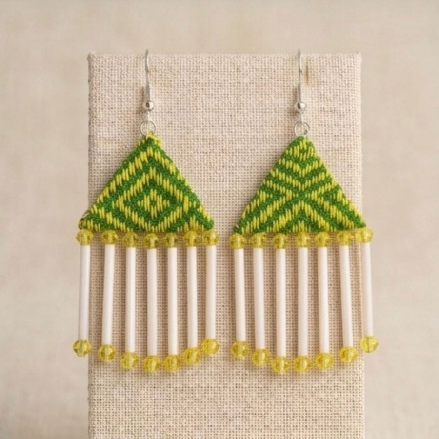 Tribal Handloom Triangle Fringe Earrings   