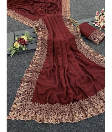 Gullak Silk Embroidered Saree With Unstitched Blouse Piece ( Maroon )