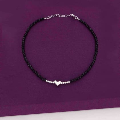 Sterling Silver Black Beads Heart Anklet-None / Silver