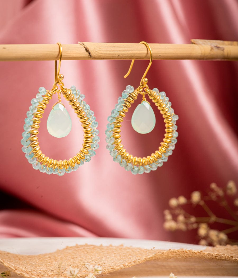 Aquamarine Apatite Gold-Plated Earrings-Brass with gold