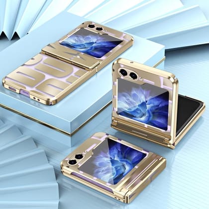 Gold Electroplated Premium Retro Style Glass Cover (with Hinge protection)-Samsung Galaxy Z Flip 5