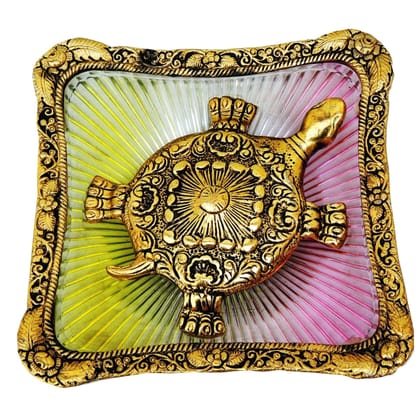 Aluminium Showpiece Tortoise StatueWith Coloured Square Glass Tray (ASMAS153 G)