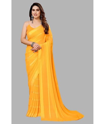 Kashvi Sarees Satin Striped Saree Without Blouse Piece ( Yellow )