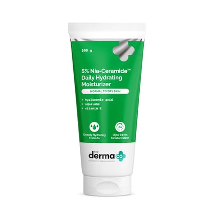The Derma Co. 5% Nia-Ceramide Daily Hydrating Moisturizer | For Normal to Dry Skin | 24-H Moisturization | 5% Niacinamide, 2% Ceramide | Hyaluronic Acid, Vitamin E & Squalane | Non sticky | 100 g The Derma Co. 5% Nia-Ceramide Daily Hydrating Moisturizer 