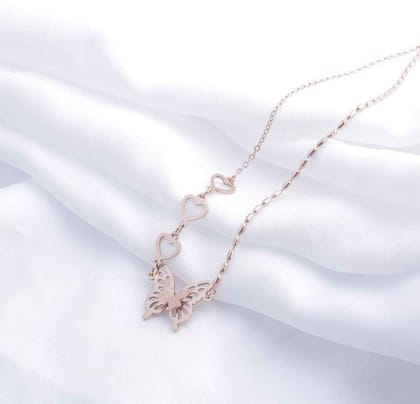 Stainless Steel Butterfly Heart Link Pendent Necklace- STNK