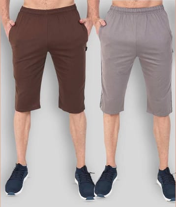 Zeffit - Brown Cotton Blend Men's Three-Fourths ( Pack of 2 )