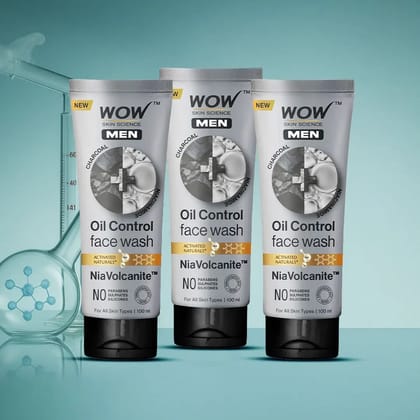 WOW Men Charcoal + Niacinamide Oil-control Face Wash - 100 ml