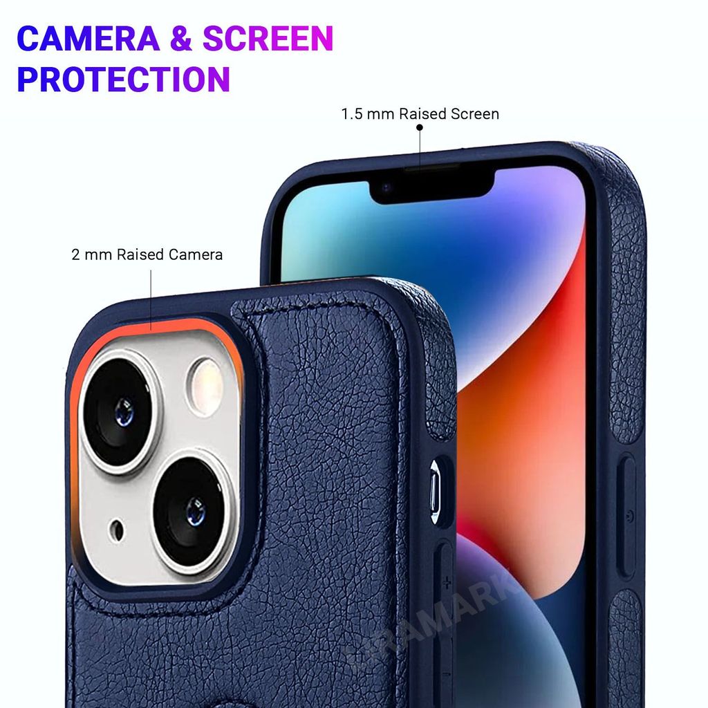 LIRAMARK PU Leather Flexible Back Cover Case Designed for iPhone 14 Plus (6.7 inch)