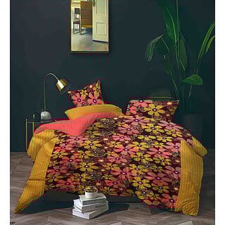 BLACK BEE  Pink  yellow flowers print on brown base 
double bedsheet with 2 Pillow Covers (208 X 213 cm)(BS8-04)