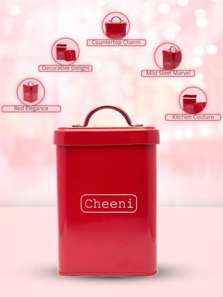 Market99 Cheeni Jar, Kitchen Decorative, Countertop Metal Storage Jar, Red, Mild Steel