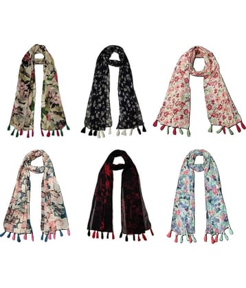 stolevilla Multi Printed Poly Cotton Yarn Stoles ( Pack of 6 )