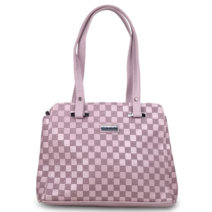 Jothi LuxeCheck Premium Womens Handbag | Multi-Compartment Synthetic Leather Tote | Checkered Woven Texture | Matte Finish | Water-Resistant | Soft Base | Lavender