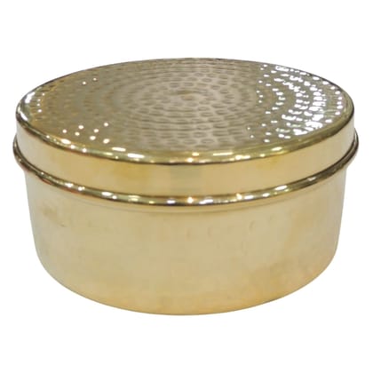 Handcrafted Brass Sweet Box | Pooja Prasad Container, Height : 2.5 Inch (ZMAS645 D)