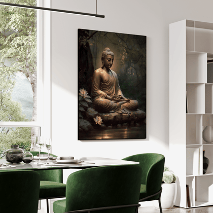 Meditating Buddha Wood Print Wooden Wall Tiles Set-3 x 4 Feet