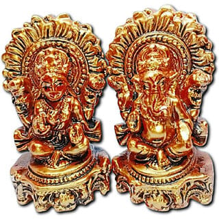 PU-SPM Laxmi Ganesh Murti for Diwali Pooja Clay Laxmi Ganesha Idol Decorative Showpiece - 11 cm(Clay, Gold) PU-SPM Laxmi Ganesh Murti for Diwali Pooja Clay Laxmi Ganesha Idol Decorative Showpiece - 11 cm(Clay, Gold)