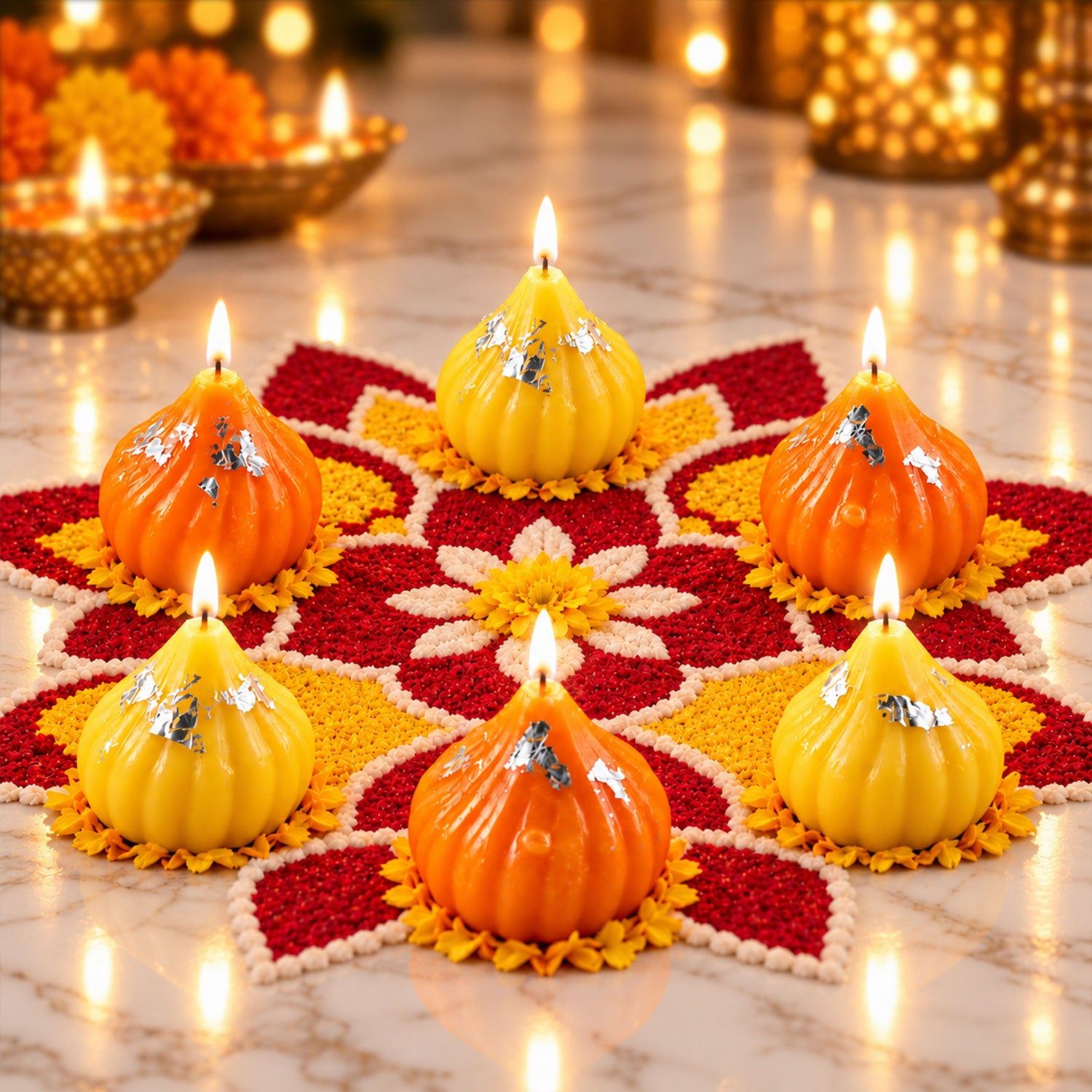 Modak Design Wax Candles for Diwali, Ganesh Pooja & Festive Gifting (6 Pc)
