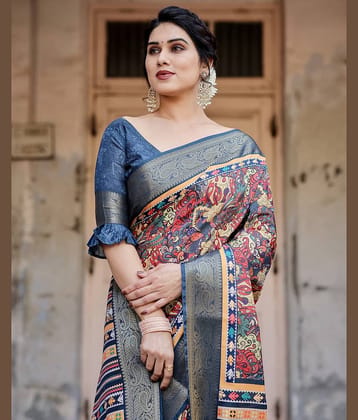 Almaari Fashion Cotton Silk Printed Saree With Unstitched Blouse Piece ( Multicolor )
