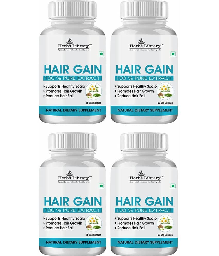 Herbs Library Hair Gain, Herbal Supplement For Hair Growth, 60 Capsules Each(Pack of 4)