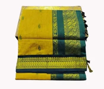 Paithani Silk Cotton Saree Yellow & Dark Green