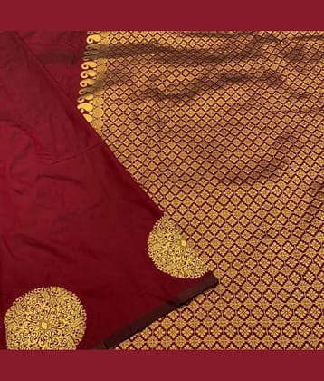 JULEE Banarasi Silk Embellished Saree With Unstitched Blouse Piece ( Maroon )