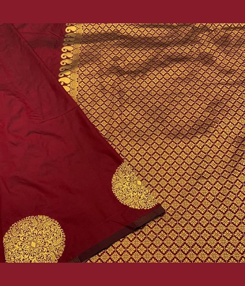 JULEE Banarasi Silk Embellished Saree With Unstitched Blouse Piece ( Maroon )