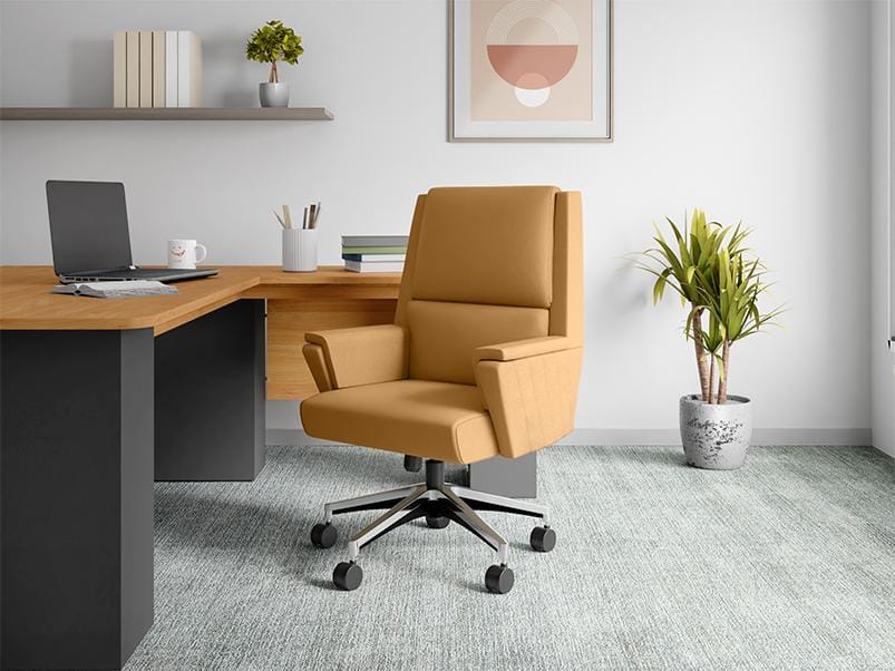 Emerald Mid Back Leather Ergonomic Office Chair (Tan) (1-Year Warranty, Adjustable Height)