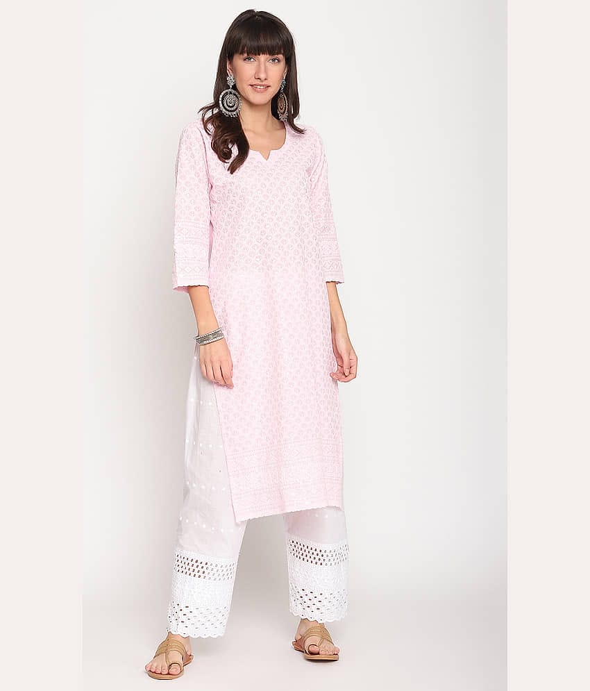 Queenley - Pink Cotton Women's Straight Kurti ( Pack of 1 )