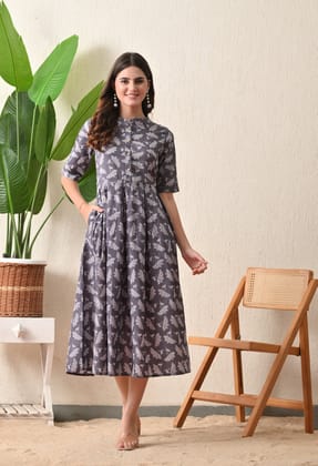 Grey Floral Dress-M