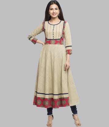 Yash Gallery - Beige Cotton Women's Anarkali Kurti ( Pack of 1 )