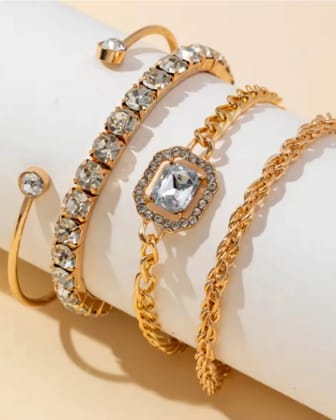 Stylish Gold & AD Stone Bracelet Combo - Elegant Fashion Accessories by Print Magical Gifts  by Print Magical Gifts