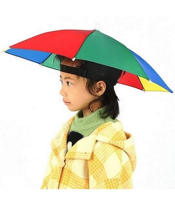 Infispace Headwear Cap Umbrella Multi Color Soft Durable, Adjustable Elastic, (21) Size Fits All Ages Plastic Hat Cap Umbrella for Kids, Men/Women and Adults Rain Protection Headwear Hat Umbrella (Multi) Pack of 1