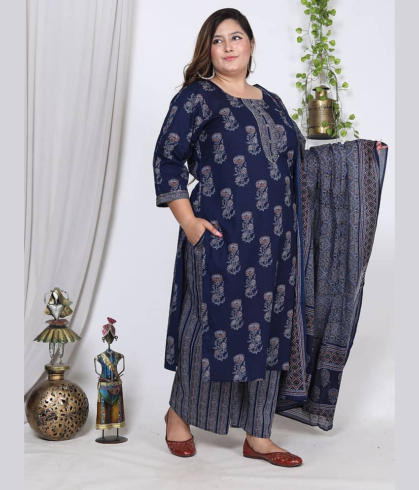 Swasti Cotton Printed Straight Women's Kurti - Blue ( Pack of 1 )