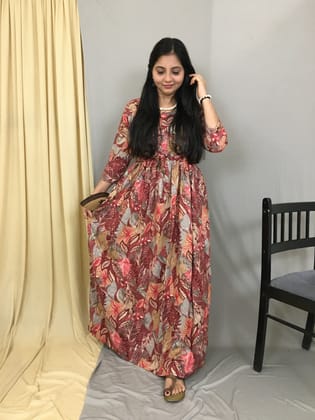 Forrest - Grey Pink Maroon - Maternity Kurti with Feeding Zips - Soft Rayon-40 - 42 ( L - XL )
