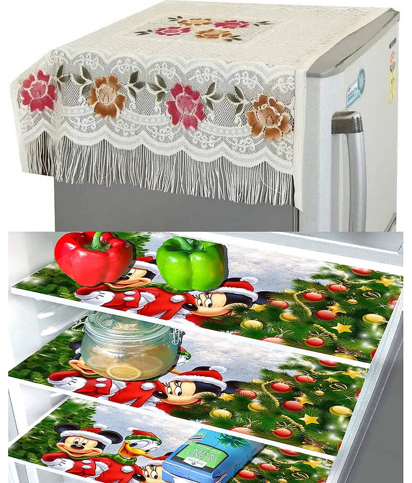 Crosmo Polyester Floral Printed Fridge Mat & Cover ( 99 53 ) Pack of 4 - Multicolor