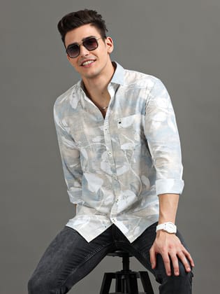 Men's Casual Fit Floral Printed Casual Shirt | Rick Rogue-Beige / M/38