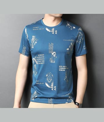 FABRIPPLE Polyester Regular Fit Printed Half Sleeves Men's Round T-Shirt - Blue ( Pack of 1 )