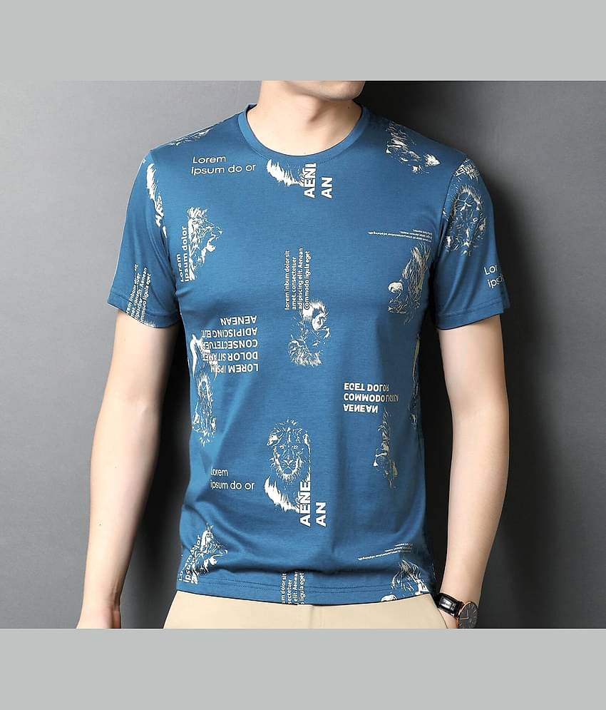 FABRIPPLE Polyester Regular Fit Printed Half Sleeves Men's Round T-Shirt - Blue ( Pack of 1 )