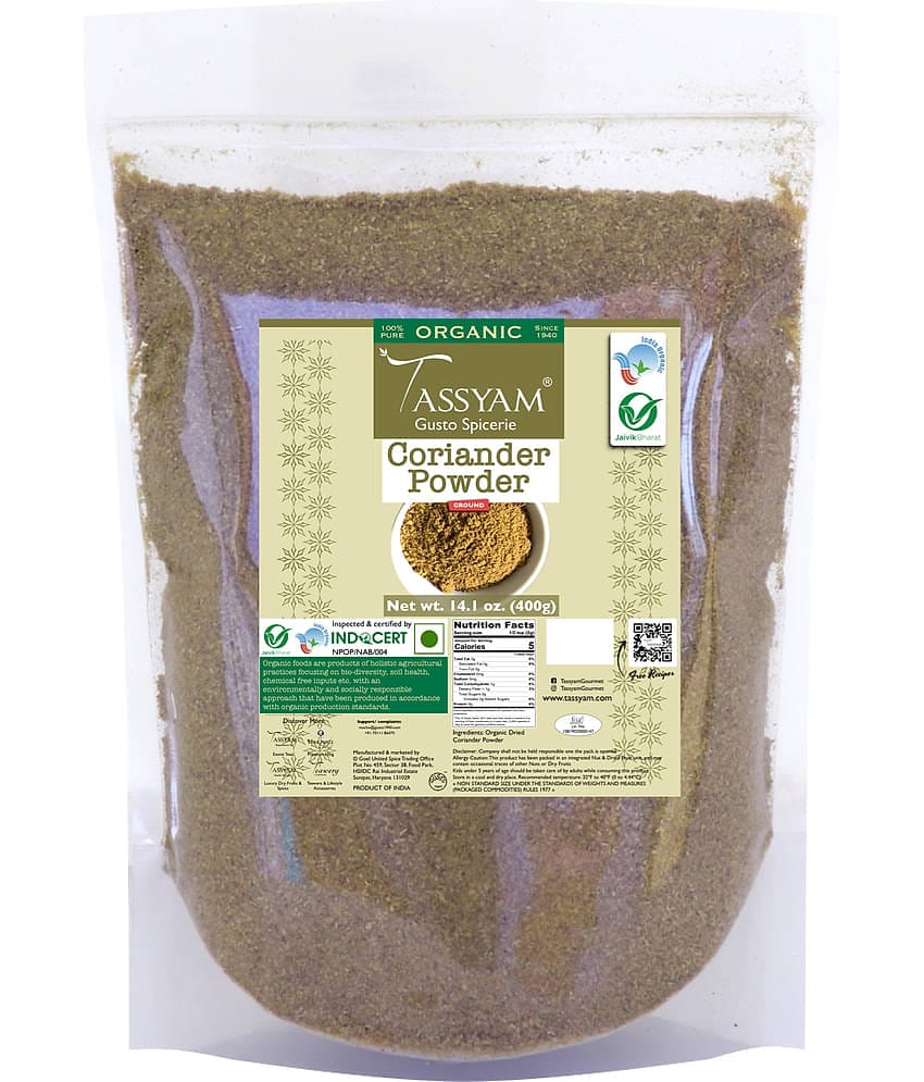 Tassyam Certifed 100% Organic Coriander Seeds Powder 400 gm
