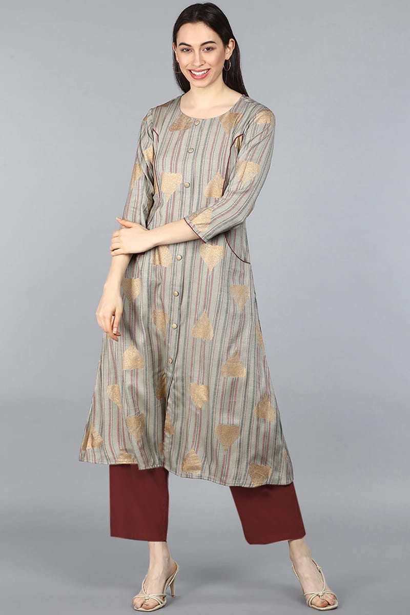 Grey Cotton Straight Kurta VCK8499