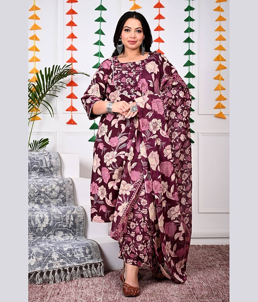 Swasti Cotton Printed Straight Women's Kurti - Purple ( Pack of 1 )