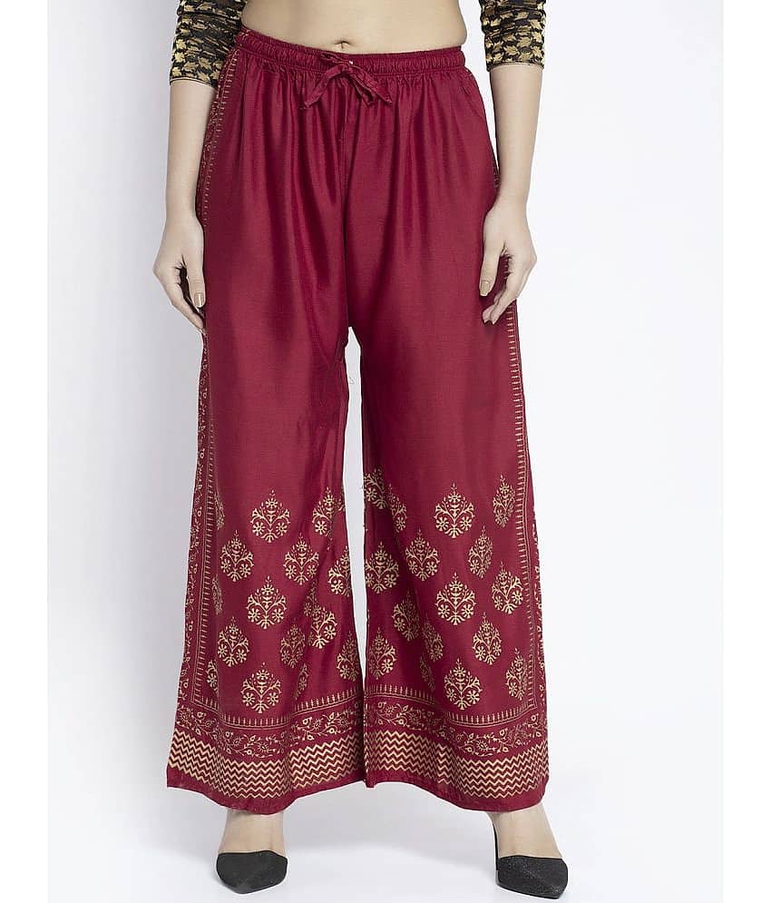 OMAYA - Maroon Rayon Flared Women's Palazzos ( Pack of 1 )