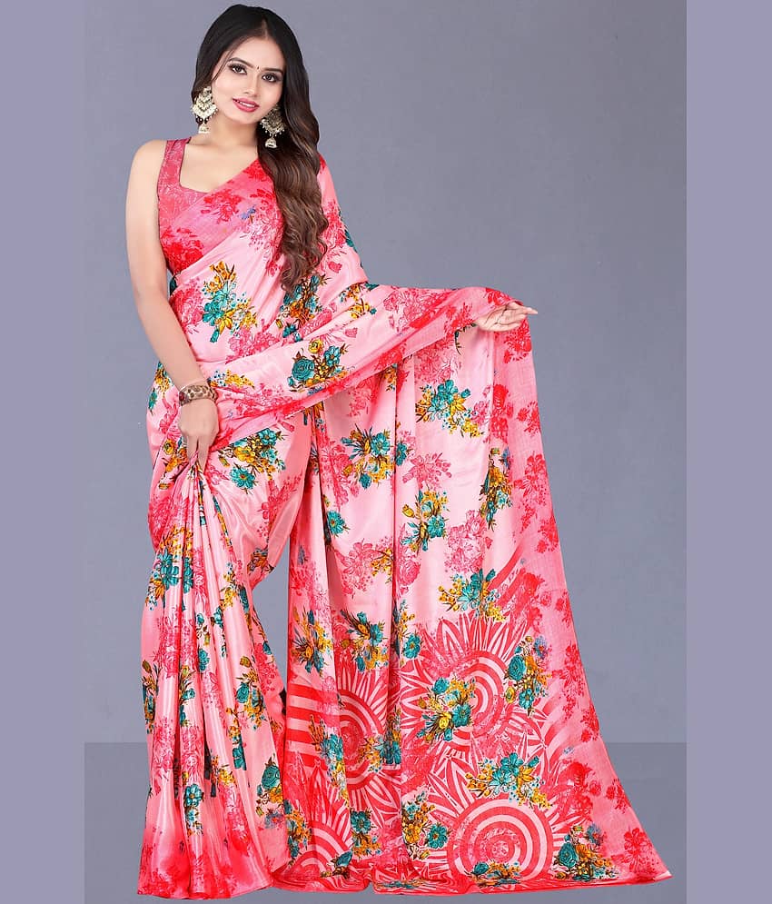 LEELAVATI Crepe Printed Saree With Unstitched Blouse Piece ( Pink )