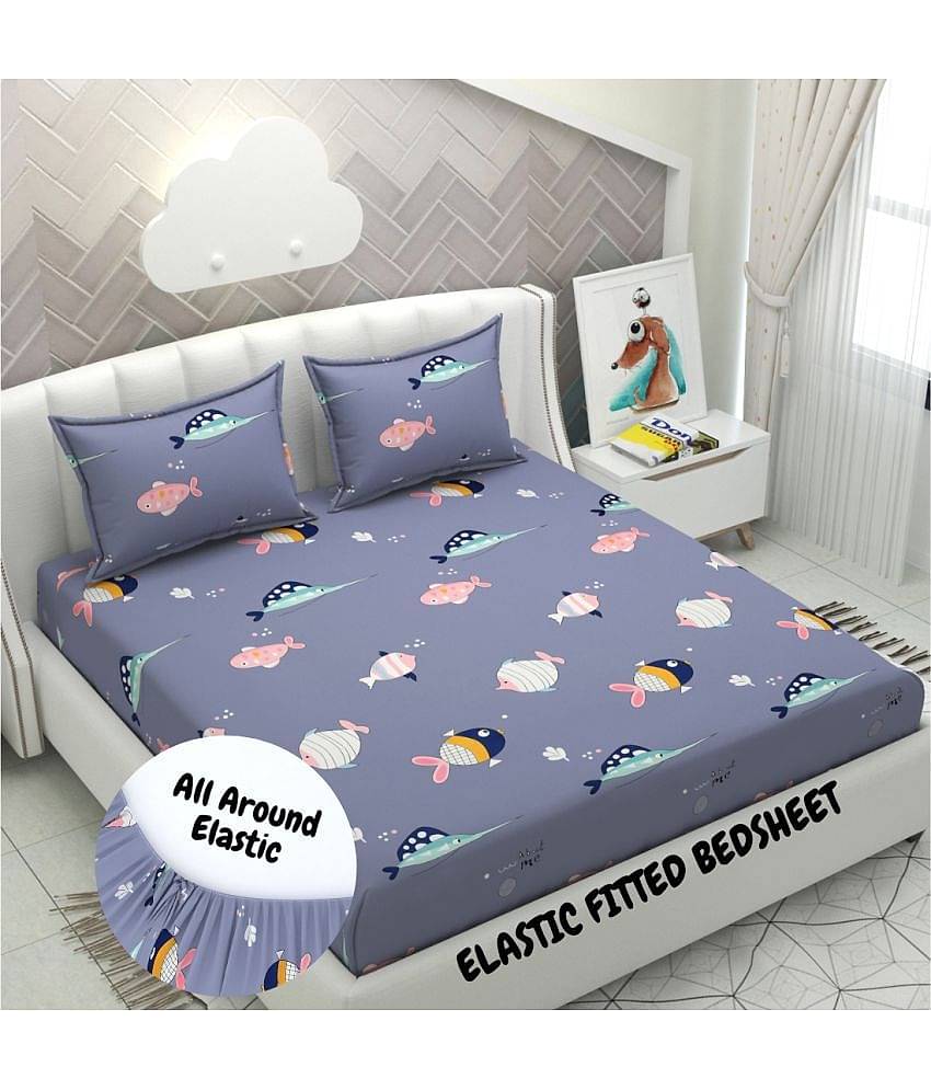 HIDECOR Microfibre Abstract 1 Bedsheet with 2 Pillow Covers - Blue