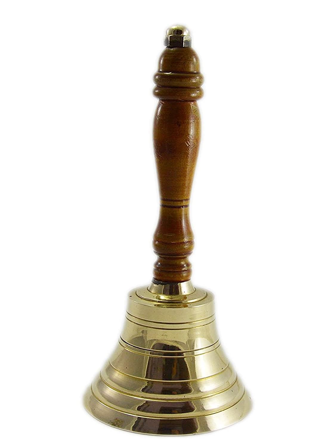 Brass Wooden Handle Heavy Beautiful Hand Bell For Temple(6 Inches)