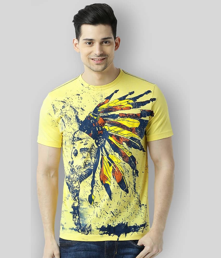 Huetrap Pack of 1 Cotton Regular Fit Men's T-Shirt ( Yellow )
