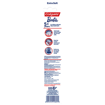 Colgate Kids Barbie Toothbrush - Extra Soft With Tongue Cleaner, 1 Pc