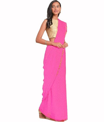 Bhuwal Fashion Georgette Embellished Saree With Unstitched Blouse Piece ( Pink )
