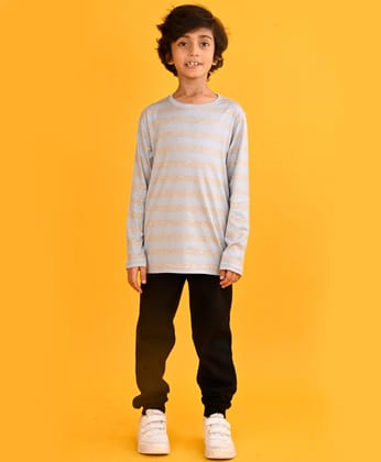 SKY MELANGE STRIPE LONG SLEEVES T-SHIRT BLACK FLEECE JOGGER SET - SKY/BLACK-6-12 MONTHS / 2N / SKY/BLACK