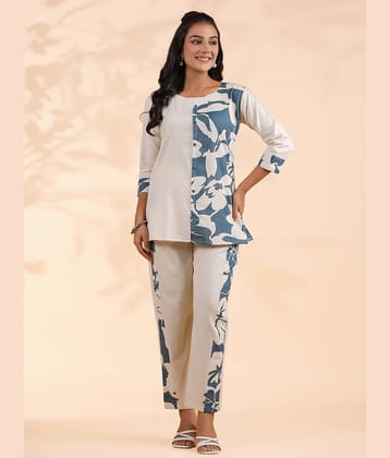 Vbuyz Women Printed Tunic With Trousers Co-Ord Set ( Turquoise )