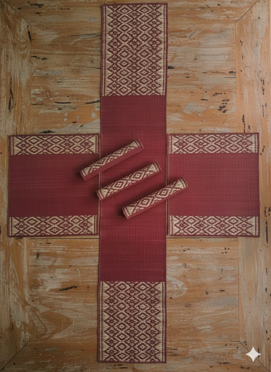 Sandhya Mat Unit Natural Madurkathi Masland Table Mat And Runner Set